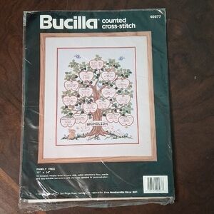 Bucilla Counted Cross-Stitch Family Tree Kit - Green and Brown